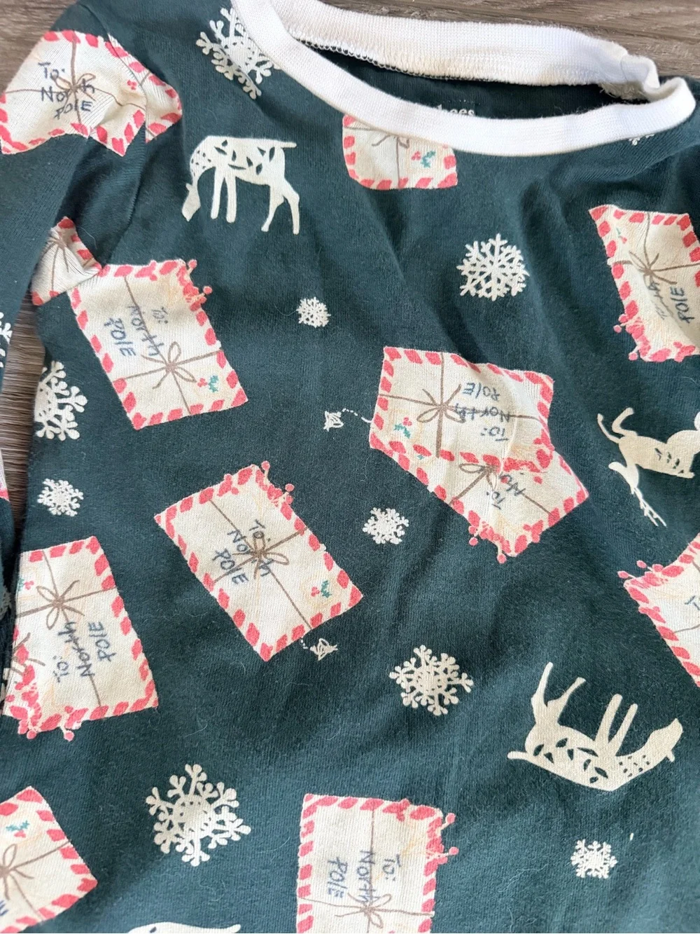 Burt's Bees Kids Pajama Set - White & Dark Green Tropical and Reindeer Prints